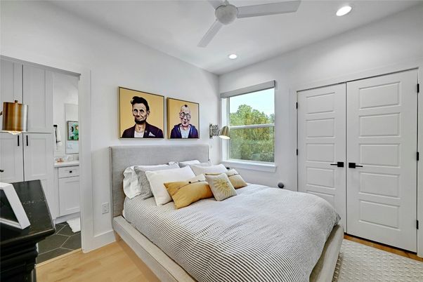 Bedroom, Interior, Recessed Lighting, Wood Texture Flooring