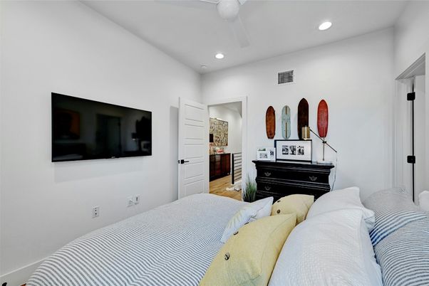Bedroom, Interior, Recessed Lighting, Wood Texture Flooring