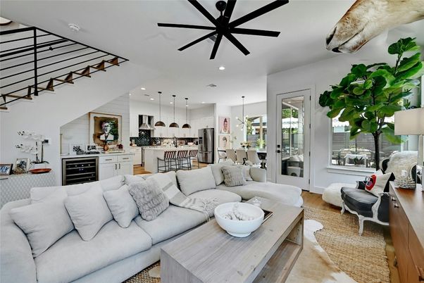 Interior, Kitchen, Living room, Pendant Lights, Recessed Lighting, Stainless Steel Appliances, Wood Texture Flooring