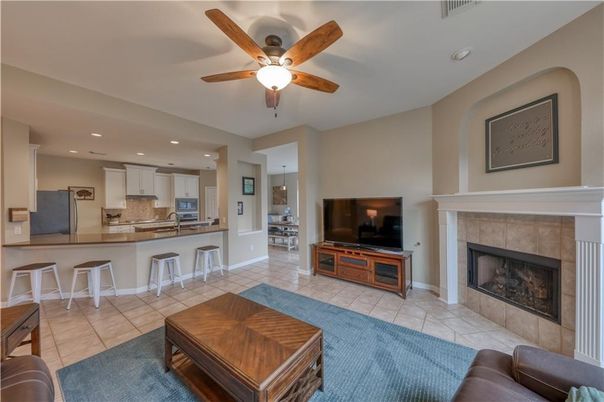 Fireplace, Interior, Kitchen, Living room, Recessed Lighting