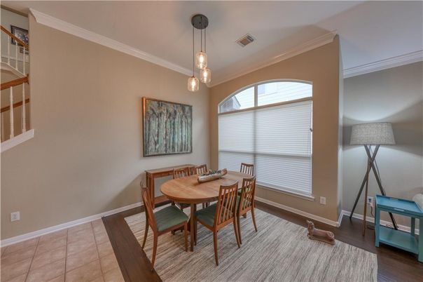 Dining room, Interior, Pendant Lights, Wood Texture Flooring
