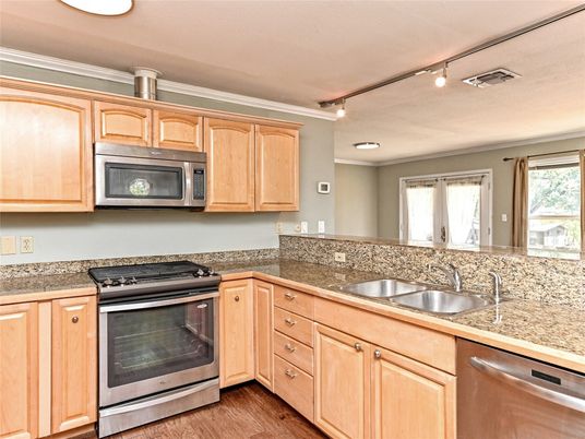 Interior, Kitchen, Stainless Steel Appliances, Wood Texture Flooring