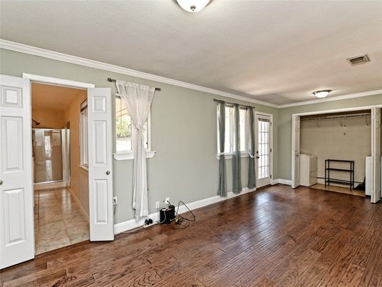 Bathroom, Empty room, Glass Shower, Interior, Wood Texture Flooring