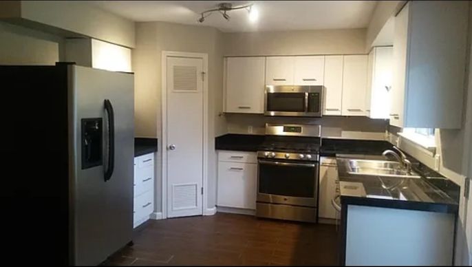 Interior, Kitchen, Stainless Steel Appliances, Wood Texture Flooring