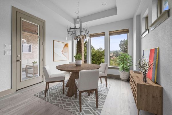 Dining room, Interior, Pendant Lights, Wood Texture Flooring