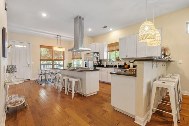 Interior, Kitchen, Pendant Lights, Recessed Lighting, Wood Texture Flooring