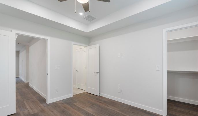 Empty room, Interior, Recessed Lighting, Wood Texture Flooring