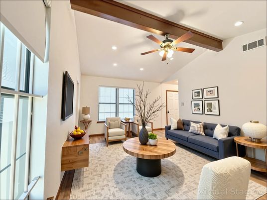 Interior, Living room, Recessed Lighting, Wooden Beams, Wood Texture Flooring