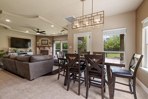 Chandelier, Dining room, Fireplace, Interior, Living room, Pendant Lights, Recessed Lighting