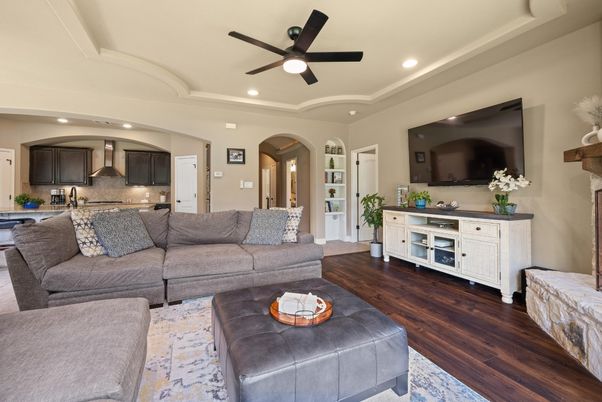Interior, Kitchen, Living room, Recessed Lighting, Stainless Steel Appliances, Wood Texture Flooring