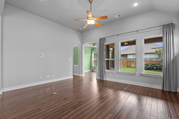 Empty room, Interior, Recessed Lighting, Wood Texture Flooring