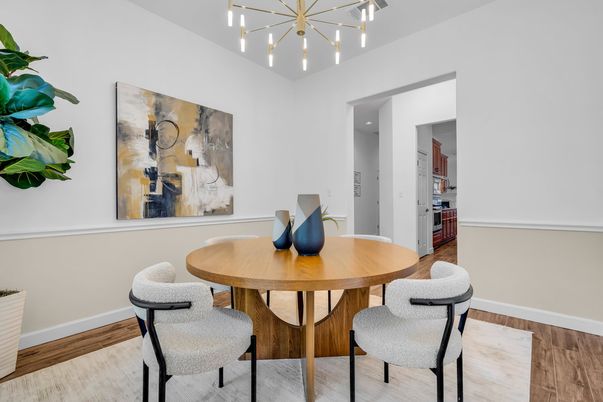 Dining room, Interior, Pendant Lights, Wood Texture Flooring