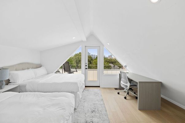 Bedroom, Home Office, Interior, Recessed Lighting, Wood Texture Flooring