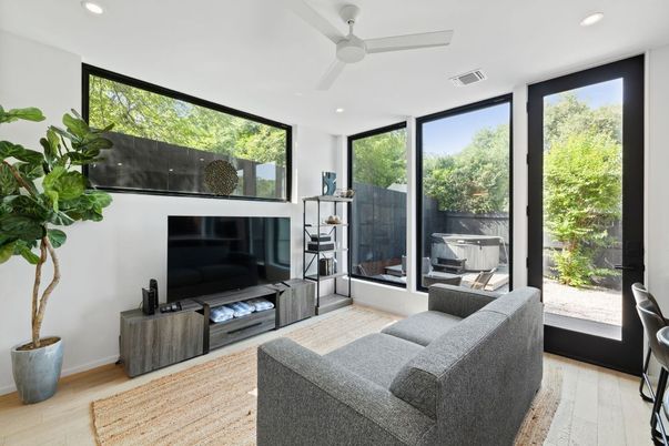 Interior, Living room, Recessed Lighting, Wood Texture Flooring