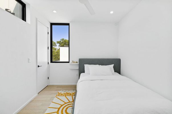 Bedroom, Interior, Recessed Lighting, Wood Texture Flooring