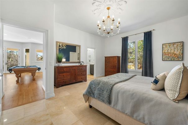 Bedroom, Billiard Table, Chandelier, Game Room, Interior, Wood Texture Flooring
