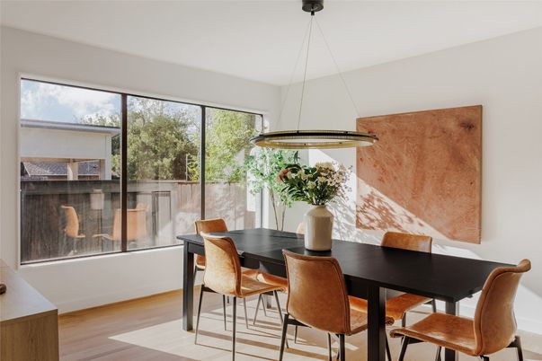 Dining room, Interior, Pendant Lights, Wood Texture Flooring