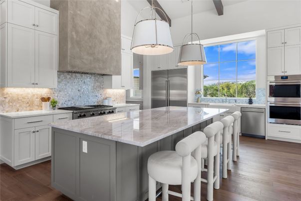 Interior, Kitchen, Pendant Lights, Stainless Steel Appliances, Wood Texture Flooring