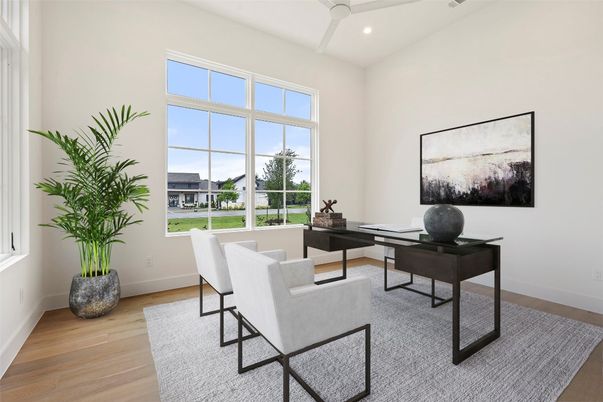 Home Office, Interior, Recessed Lighting, Wood Texture Flooring