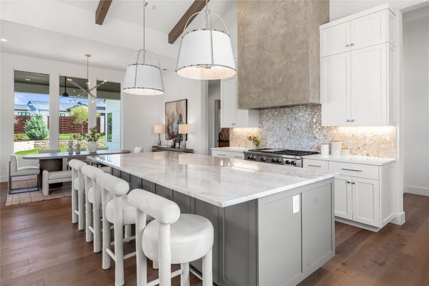 Interior, Kitchen, Pendant Lights, Recessed Lighting, Stainless Steel Appliances, Wooden Beams, Wood Texture Flooring