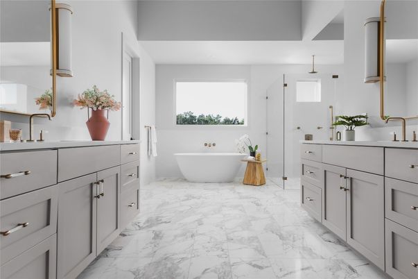 Bathroom, Dual Sink Vanities, Free Standing Baths, Interior, Marble