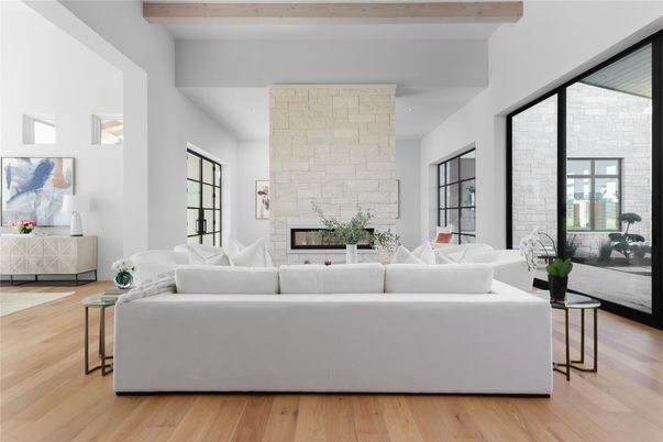 Fireplace, Interior, Living room, Stone Walls, Wooden Beams, Wood Texture Flooring