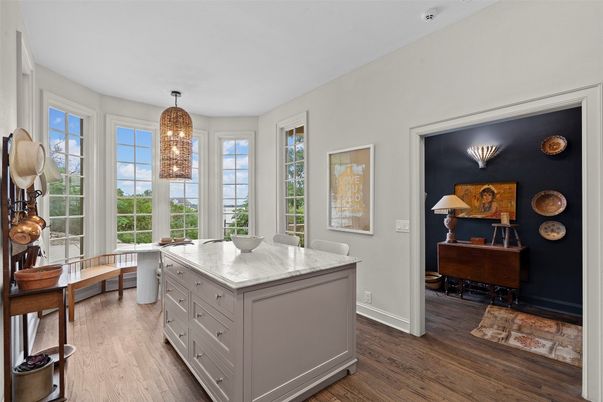 Dining room, Interior, Pendant Lights, Wood Texture Flooring