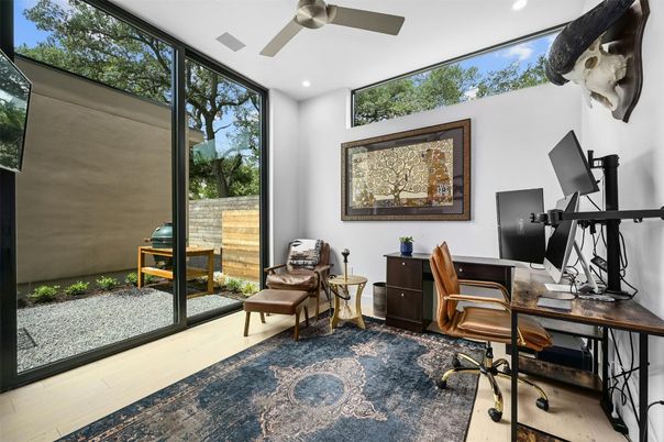 Home Office, Interior, Recessed Lighting, Wood Texture Flooring