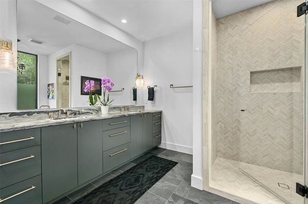 Bathroom, Dual Sink Vanities, Glass Shower, Interior, Recessed Lighting