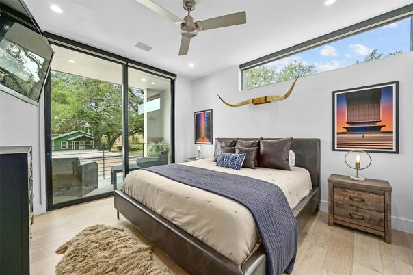 Bedroom, Interior, Recessed Lighting, Wood Texture Flooring