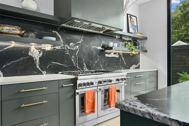 Interior, Kitchen, Marble Walls, Stainless Steel Appliances