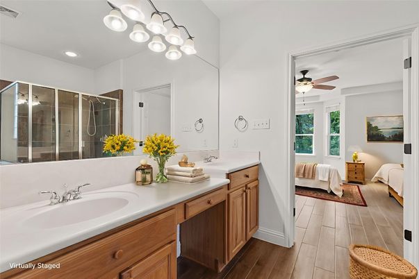 Fireplace, Interior, Kitchen, Recessed Lighting, Stainless Steel Appliances, Stone Walls, Wood Texture Flooring