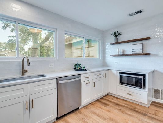 Interior, Kitchen, Stainless Steel Appliances, Wood Texture Flooring
