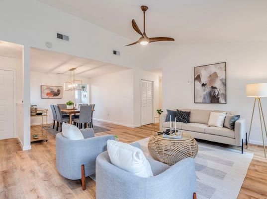 Dining room, Interior, Living room, Pendant Lights, Wood Texture Flooring