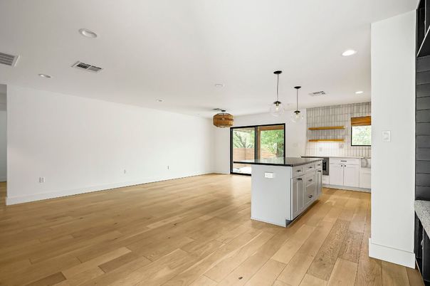 Interior, Kitchen, Pendant Lights, Recessed Lighting, Wood Texture Flooring