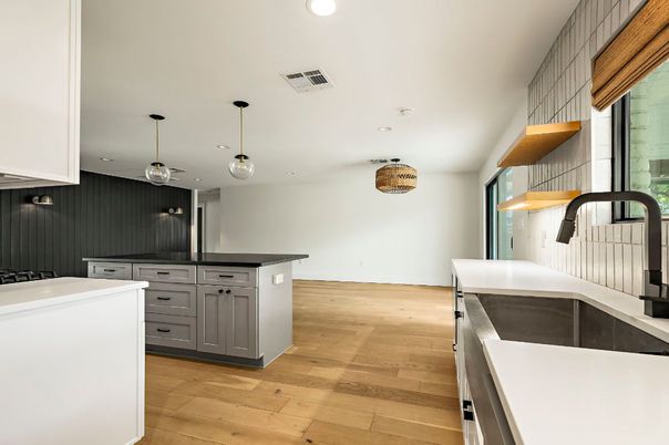 Interior, Kitchen, Pendant Lights, Recessed Lighting, Wood Texture Flooring