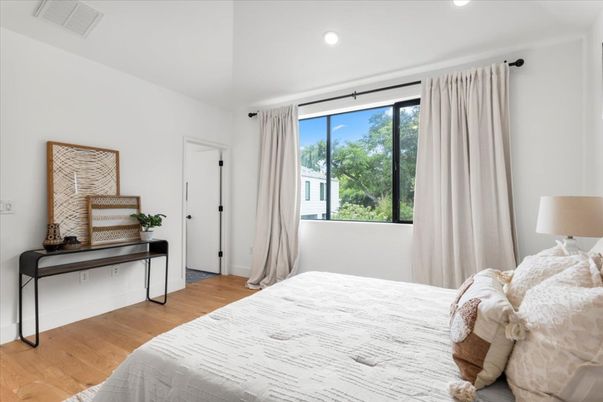 Bedroom, Interior, Recessed Lighting, Wood Texture Flooring