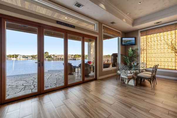Dining room, Interior, Recessed Lighting, Water, Wood Texture Flooring