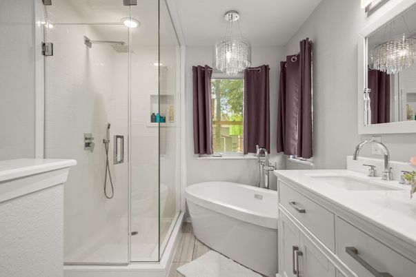 Bathroom, Chandelier, Glass Shower, Interior