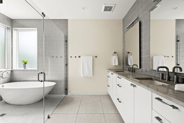 Bathroom, Dual Sink Vanities, Free Standing Baths, Glass Shower, Interior, Recessed Lighting