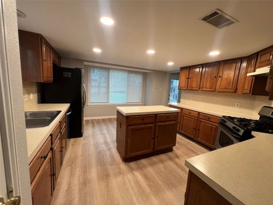 Interior, Kitchen, Recessed Lighting, Wood Texture Flooring