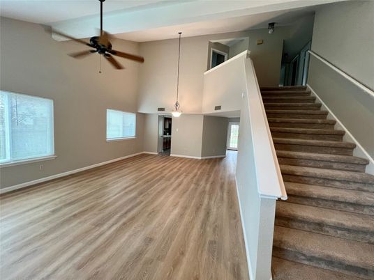 Empty room, Interior, Pendant Lights, Wood Texture Flooring