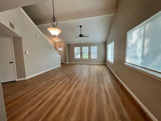 Empty room, Interior, Pendant Lights, Wood Texture Flooring