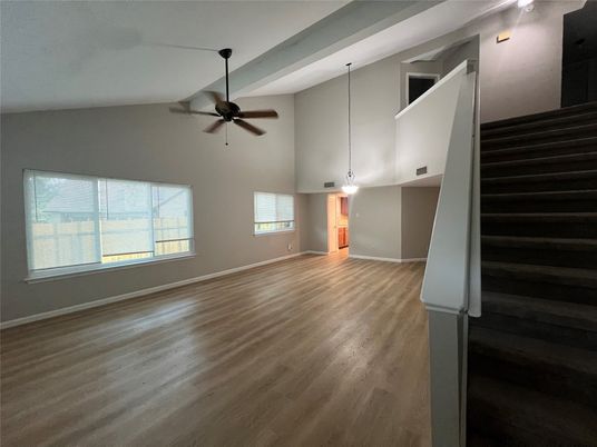 Empty room, Interior, Pendant Lights, Wood Texture Flooring