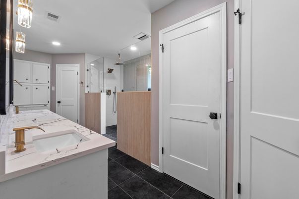 Bathroom, Glass Shower, Interior, Recessed Lighting