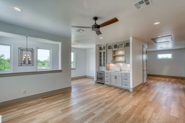 Empty room, Interior, Pendant Lights, Recessed Lighting, Wood Texture Flooring