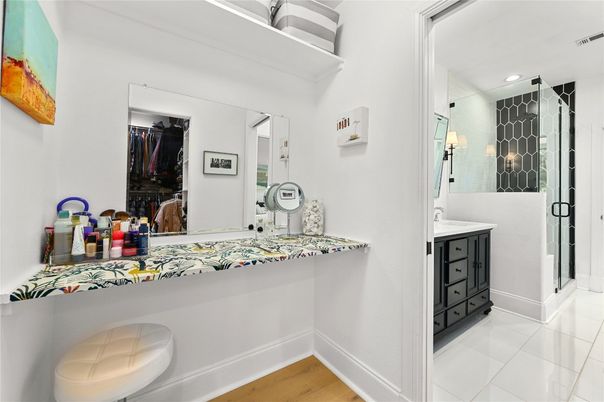 Bathroom, Interior, Recessed Lighting, Wood Texture Flooring