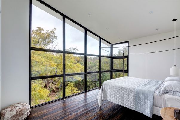 Bedroom, Interior, Pendant Lights, Recessed Lighting, Wood Texture Flooring