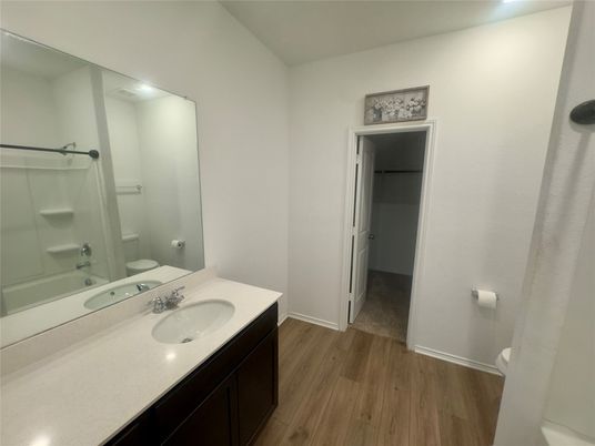 Bathroom, Dual Sink Vanities, Interior, Wood Texture Flooring