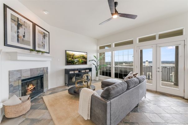 Fireplace, Interior, Living room, Recessed Lighting, Water
